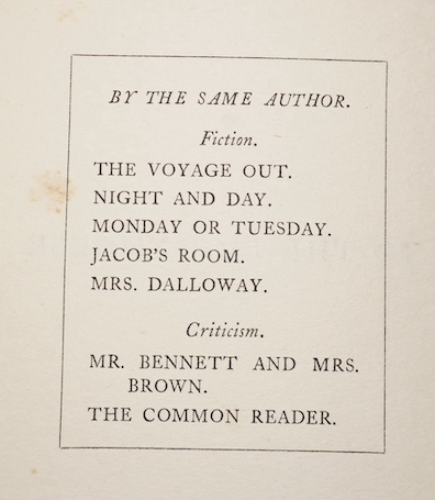 Woolf, Virginia - To The Lighthouse, 1st edition, 1st impression, 8vo, bright blue cloth with gilt-lettered spine, Hogarth Press, 1927. Note: One of 3,000 copies published on 3rd May, 1927, at 7s 6d.